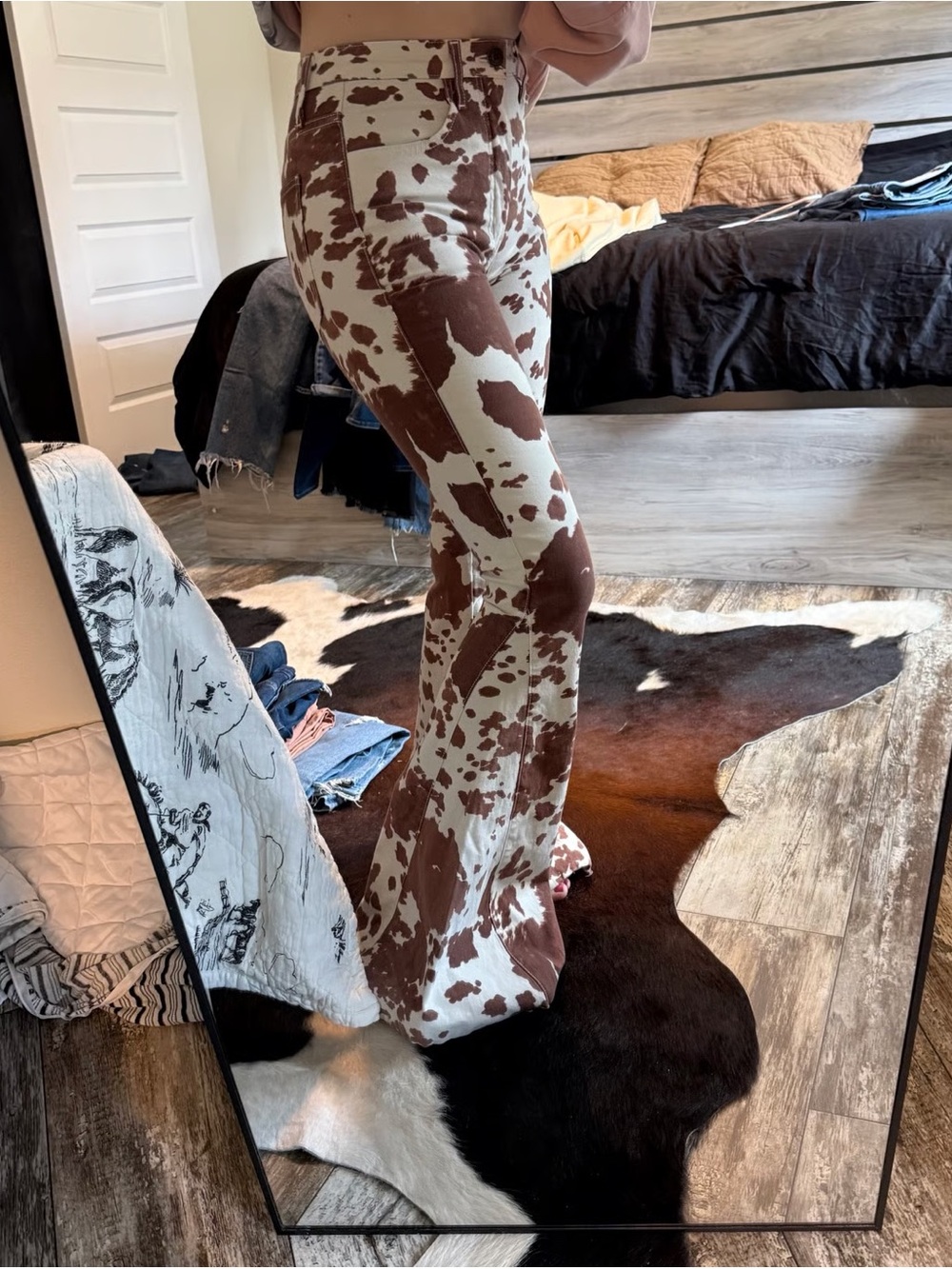 Show Me Your MuMu Brown & Cream Cowprint Flare Pants